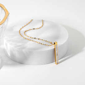 Stainless Steel Necklace with 14K Gold Natural White Shell Pendant - Blade Chain.