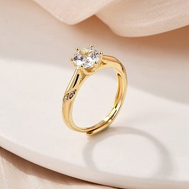 Кольца для женщин с микропаве из латуни и прозрачными кубическими цирконами, плоско-круглые, без кадмия, без никеля и без свинца, стойки покрытие, долговечный, ионное покрытие (ip)