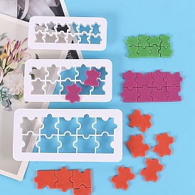 3 Sizes Puzzle Food Grade Plastic Cookie Cutters Sets, Cookies Moulds, DIY Biscuit Baking Tool