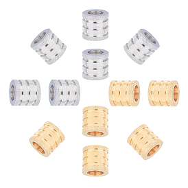 12Pcs 2 Styles Stainless Steel Textured Beads, Large Hole Column Grooved Beads, Ion Plating (IP)