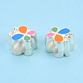 Alloy Enamel European Beads, Large Hole Beads, Cadmium Free & Lead Free, Antique Silver, Butterfly