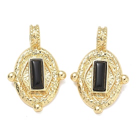 Colgantes de zirconia cúbica pavé de latón chapado en rack, óvalo con encanto rectangular, sin plomo y cadmio, larga duración plateado