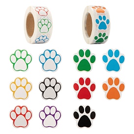 6 Rolls 2 Style Flat Round Paw Print Pattern Tag Stickers, Self-Adhesive Paper Gift Tag Stickers, for Party Decorative Presents