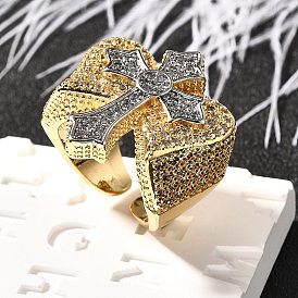 Латунные кольца-манжеты с микропаве и прозрачным цирконием для женщин, без кадмия и без свинца, крестик