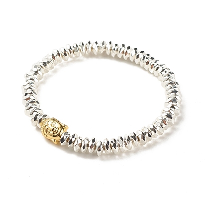 Synthetic Hematite Beaded Stretch Bracelet with Alloy Buddha Head, Gemstone Jewelry for Women