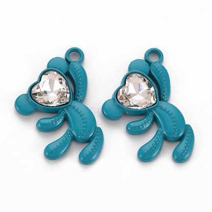 Spray Painted Alloy Rhinestone Pendants, Cadmium Free & Lead Free, Bear Charms