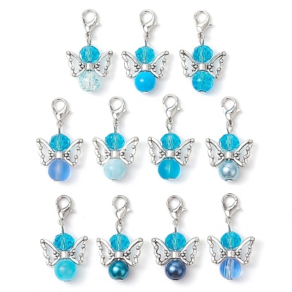 50pcs pendentif décoratif en verre d'ange, Fermoirs à griffes de homard en alliage, breloques pour ornements de sacs
