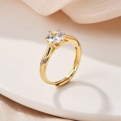 Кольца для женщин с микропаве из латуни и прозрачными кубическими цирконами, плоско-круглые, без кадмия, без никеля и без свинца, стойки покрытие, долговечный, ионное покрытие (ip)