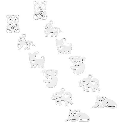 201 Stainless Steel Pendants, Horse, Dog with Heart, Lying Down Cat, Koala, Elephant with Heart, Panda