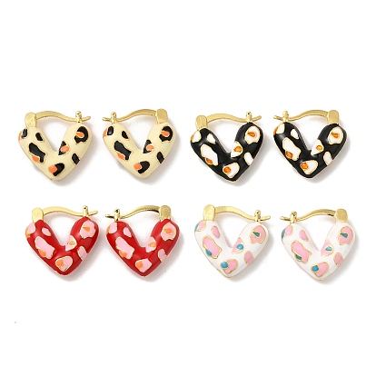 Серьги-кольца из латуни с эмалью и покрытием стойки, без кадмия и без свинца, долговечный, сердце, реальный 18 k позолоченный