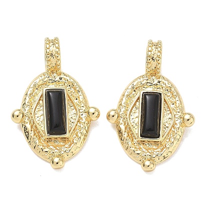 Colgantes de zirconia cúbica pavé de latón chapado en rack, óvalo con encanto rectangular, sin plomo y cadmio, larga duración plateado