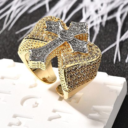 Латунные кольца-манжеты с микропаве и прозрачным цирконием для женщин, без кадмия и без свинца, крестик