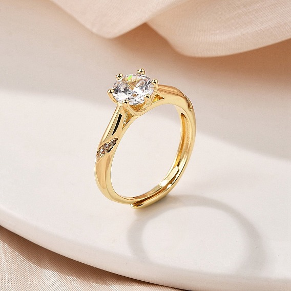 Кольца для женщин с микропаве из латуни и прозрачными кубическими цирконами, плоско-круглые, без кадмия, без никеля и без свинца, стойки покрытие, долговечный, ионное покрытие (ip)