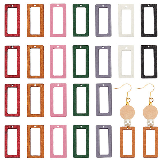 140 шт 7 цвета подвески из дерева, окрашенные, полые прямоугольные подвески