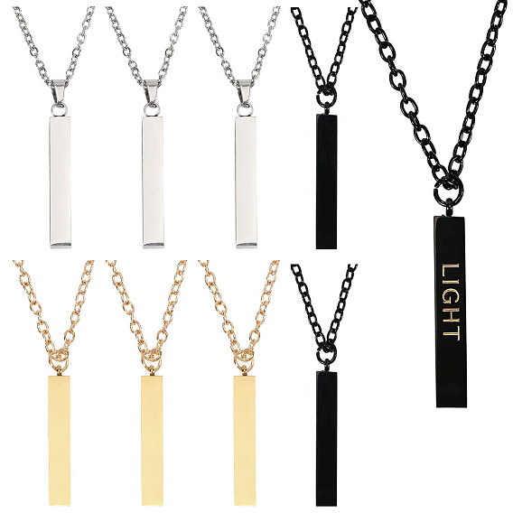 201 Stainless Steel/Brass Coated Iron Rectangle Pendant Necklace
