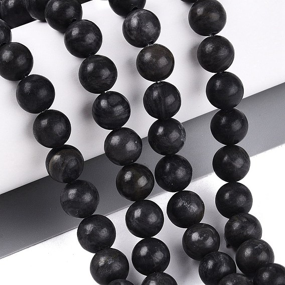 Нити из натуральных черных золотых бусин с драгоценными камнями, гладкий круглый