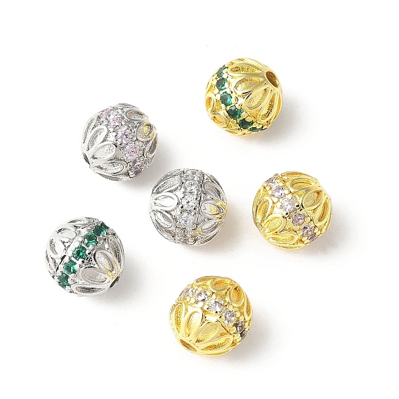 Латунные микро проложить кубического циркония бусы, круглые, стойки покрытие, прочное покрытие, без кадмия и без свинца