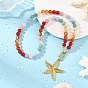 Ocean 304 Stainless Steel Starfish Pendant Necklaces, Natural Carnelian & Rose Quartz & Heated Citrine & Amazonite & Quartz Round Beaded Necklaces, Colorful