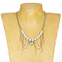 Colliers plastron à pompon en alliage avec perles rondes imitation perle et cœur pour femmes, platine