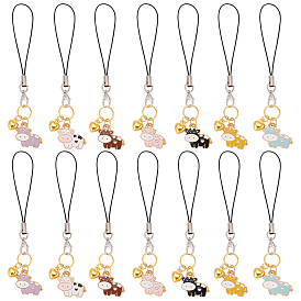 14 шт. подвеска на ремешке для сотового телефона с изображением коровы и сердца, подвеска с эмалью, подвесной брелок для женщин, украшение для телефона, с нейлоновым шнуром