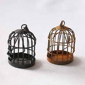 Jaula de pájaros de aleación en miniatura, para accesorios de jardín de casa de muñecas, simulando decoraciones de utilería