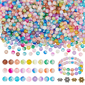 780шт. двухцветные стеклянные бусины и бусины из кракелюра, круглые