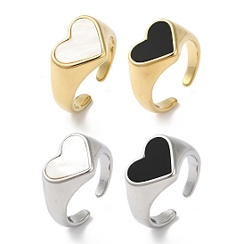 Shell Heart Open Cuff Ring for Women, 304 Stainless Steel Finger Ring