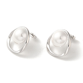 304 Stainless Steel Stud Earrings, with Resin Bead, Oval