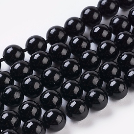 Natural Tourmaline Beads Strands, Black, Round