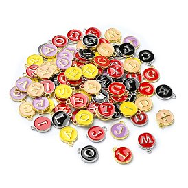 (Defective Closeout Sale)Platinum & Golden Plated Alloy Enamel Charms, Cadmium Free & Lead Free, Flat Round with Random Letter