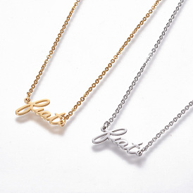 304 Stainless Steel Pendant Necklaces, with Lobster Claw Clasps and Cable Chains, Word
