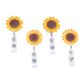 4 pièces 2 styles porte-badges en résine, tournesol, avec porte-badge rétractable en plastique ABS