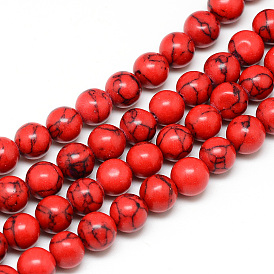 Окрашенные синтетические бирюзовые бусины, круглые