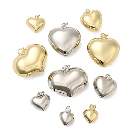 Rack Plating Brass Pendants, with Jump Ring, Puffed Heart Charm