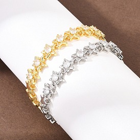 Браслеты из латуни с микропаве из прозрачных кубических цирконий и звеньями в форме звезды., сверкающие украшения для женщин, долговечный, стойки покрытие, без свинца и без кадмия