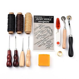 Outils et fournitures pour l'artisanat du cuir, ensemble d'outils de travail en cuir avec kit de dé à coudre fil ciré poinçon, pour la couture de poinçonnage de coupe de couture de fabrication d'artisanat du cuir