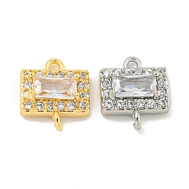 Brass Pave Clear Cubic Zirconia Connector Charms, Rectangle Links