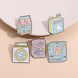 Cute Cartoon Milk Box Creative Design Clothing Backpack Accessories Brooch Alloy Enamel Badge.