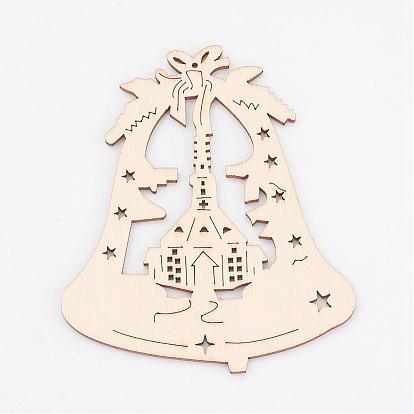 Undyed Wooden Pendants, Christmas Bell