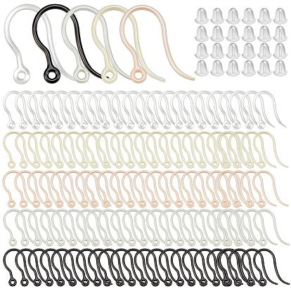 200шт 5 цвета пластиковые крючки для сережек, провод уха, с горизонтальной петлей, 200 гайки ушные пластиковые