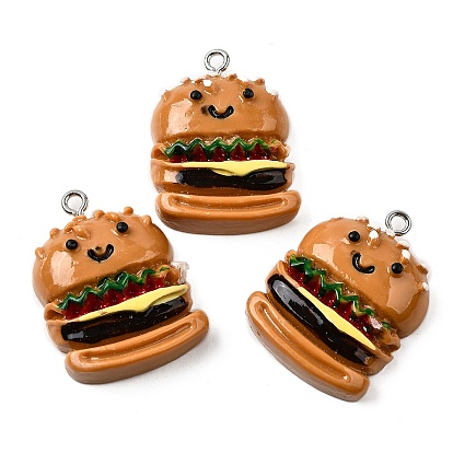 Подвески из смолы, гамбургерные прелести, с платиново-железными петлями