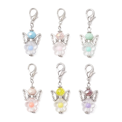 6шт. подвесные украшения в виде цветочного ангела из стекла и акрила, сплав застежки-лобстеры подвески для украшения сумки рюкзака