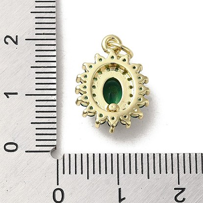 Brass Micro Pave Cubic Zirconia Pendants, with Glass, with Jump Ring, Real 18K Gold Plated, Flower