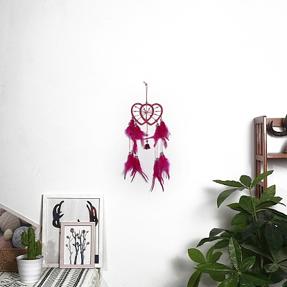 Woven Net/Web with Feather with Iron Home Crafts Wall Hanging Decoration, Heart