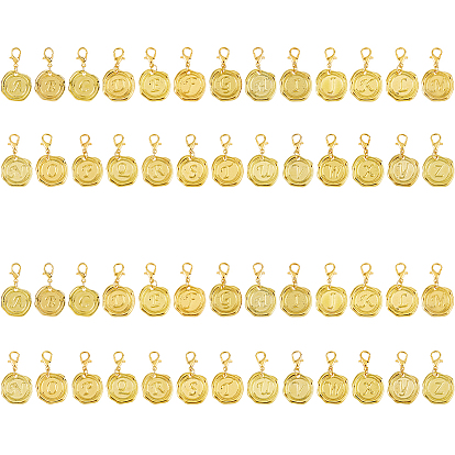 52 шт. 26 стили подвески из сплава украшения, Сплав с застежками когтя омара, плоские круглые с письмом ~ г