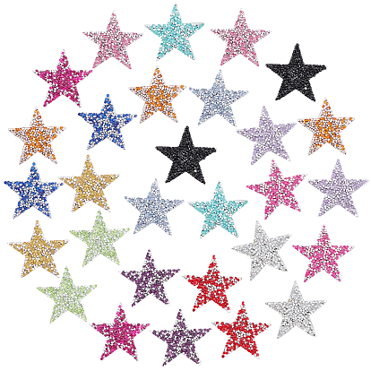 28Pcs 14 Style Plastic Clothing Patches, with Resin Rhinestone, Star