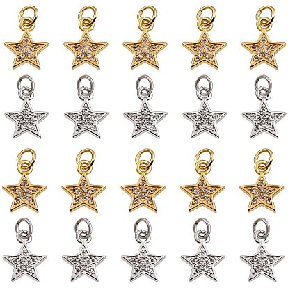 20подвески из латуни с микропаве из кубического циркония, звезда, прозрачные