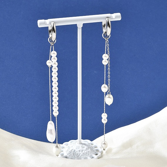 304 Серьги-кольца из нержавеющей стали с жемчужными бусинами из стекла для женщин, самородки, слева и справа