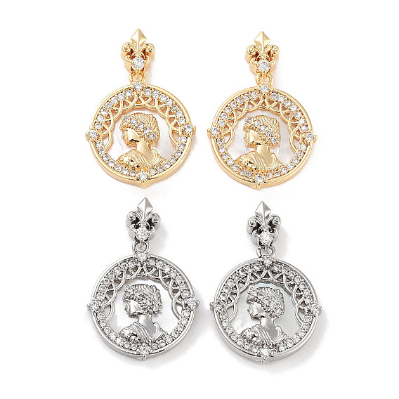 Латунные микро проложить кубического циркония подвески, без кадмия, без никеля и без свинца, с оболочкой, плоский круглый с женскими прелестями