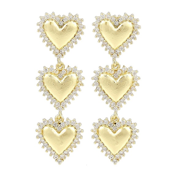 Серьги-гвоздики из латуни с покрытием в виде стойки с прозрачным фианитом в форме сердца, долговечный, без свинца и без кадмия